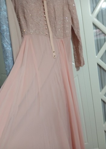 Vintage Düğmeli Pembe Uzun Abiye Elbise - Görsel 2