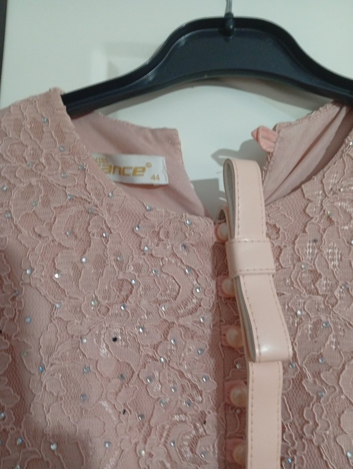 Vintage Düğmeli Pembe Uzun Abiye Elbise - Görsel 3