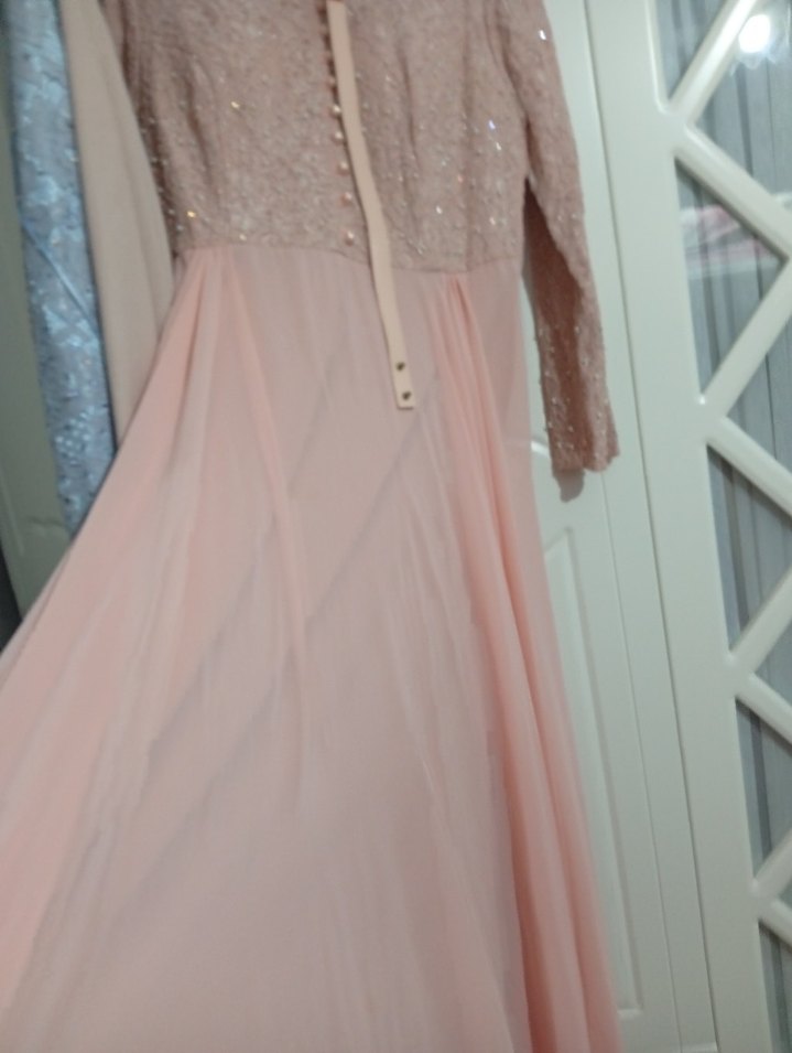 Vintage Düğmeli Pembe Uzun Abiye Elbise - Görsel 2