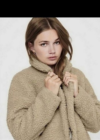 Kadın Bej Midi Peluş Kaban - Görsel 2