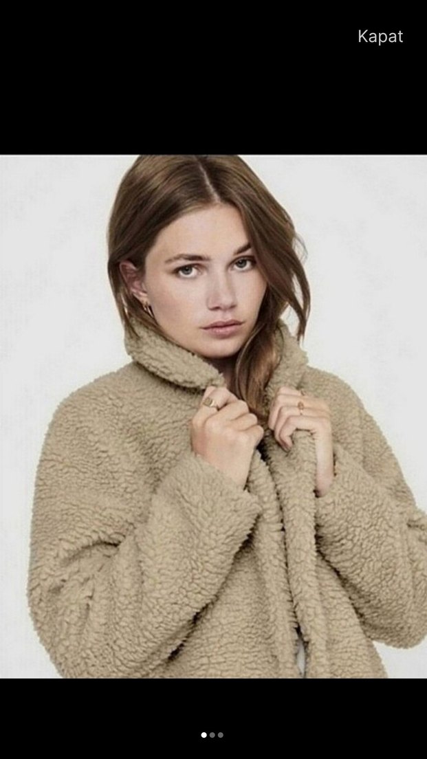 Kadın Bej Midi Peluş Kaban - Görsel 2