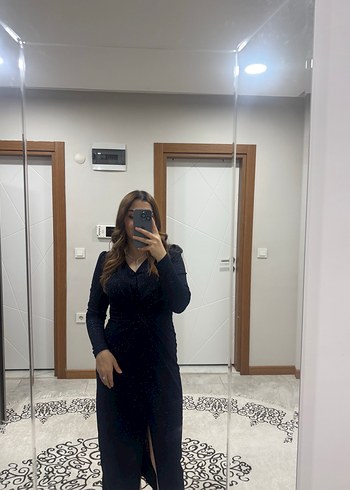 lacivert, simli gece elbisesi