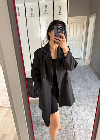 Siyah Kadın Midi Blazer Ceket
