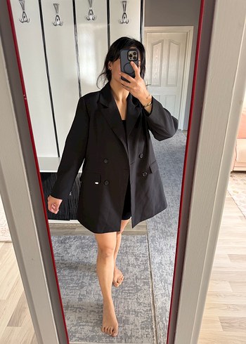 44 Beden Siyah Kadın Midi Blazer Ceket