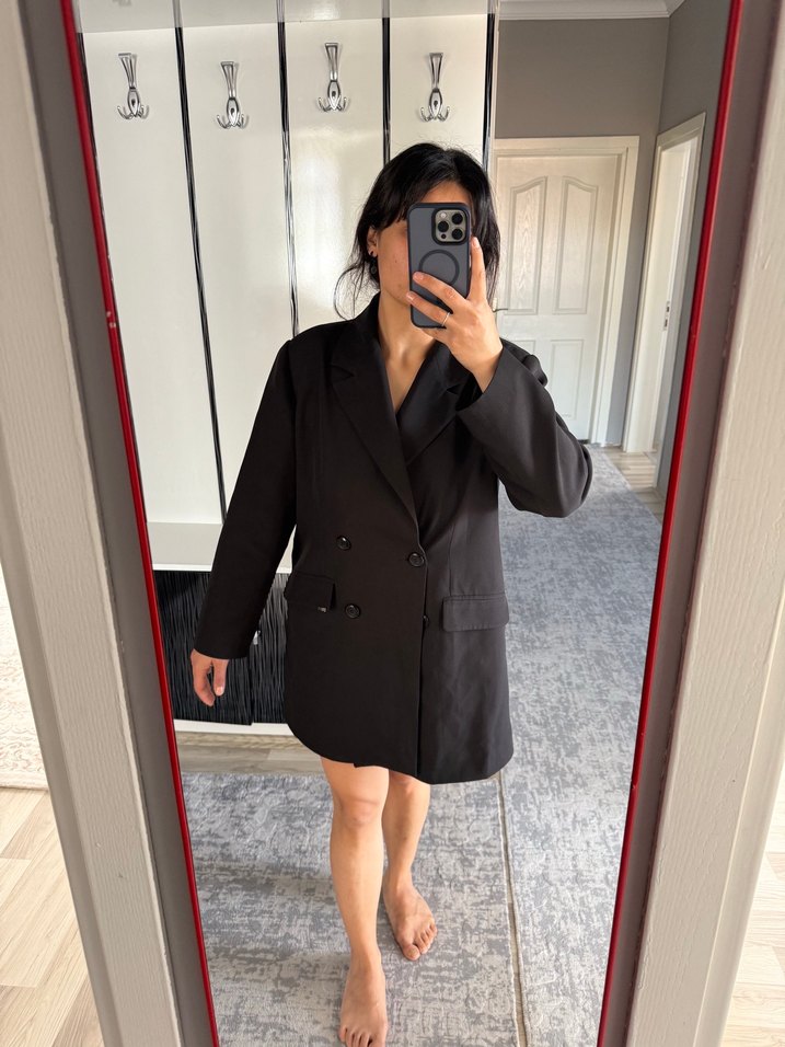 Siyah Kadın Midi Blazer Ceket - Görsel 3