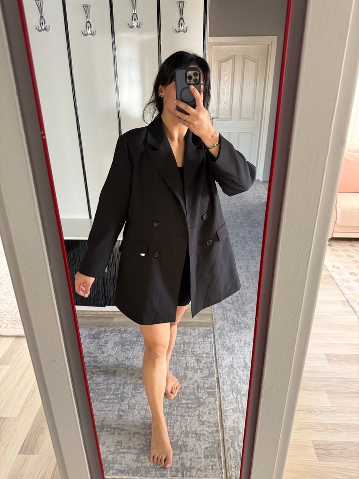 Siyah Kadın Midi Blazer Ceket - Görsel 2