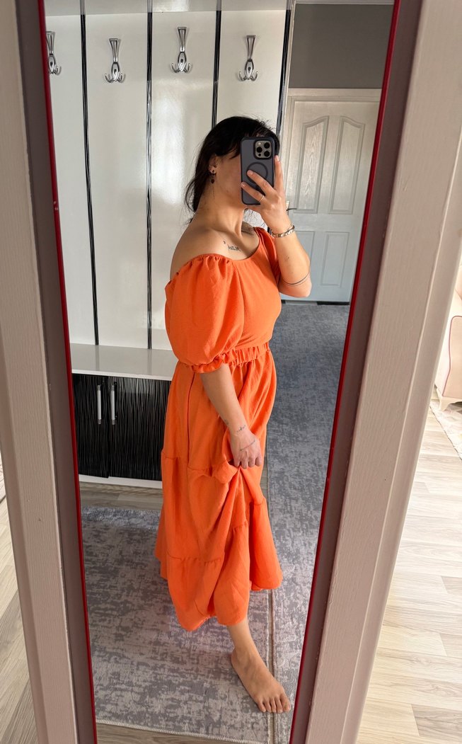 Turuncu Uzun Salaş Elbise ikili - Görsel 3