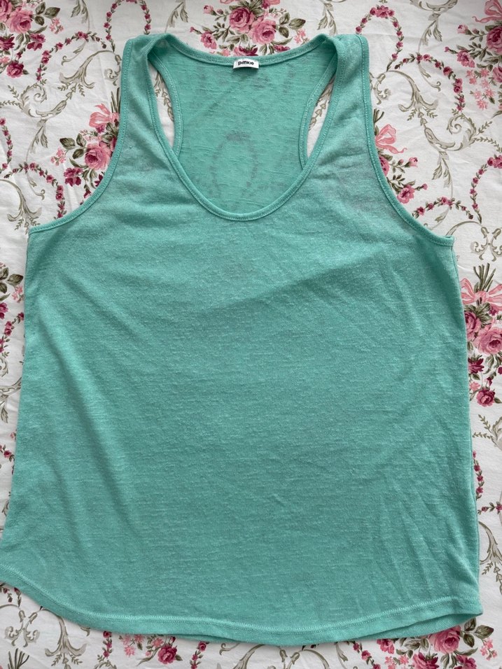 Turkuaz Keten Rahat Kadın Atlet - Görsel 2