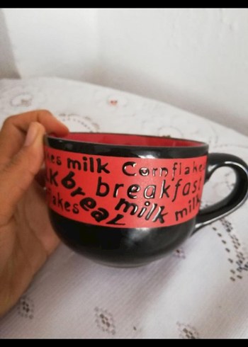 Kırmızı İç Renkli Siyah Kulplu Kupa - Görsel 2