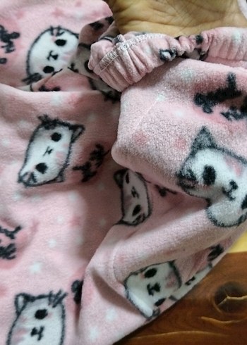 Pembe Peluş Kedi Desenli Ev Kıyafeti - Görsel 6
