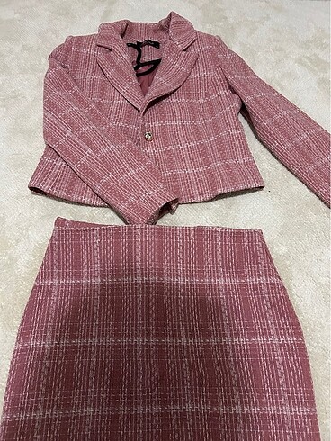 Pembe etek ceket takım