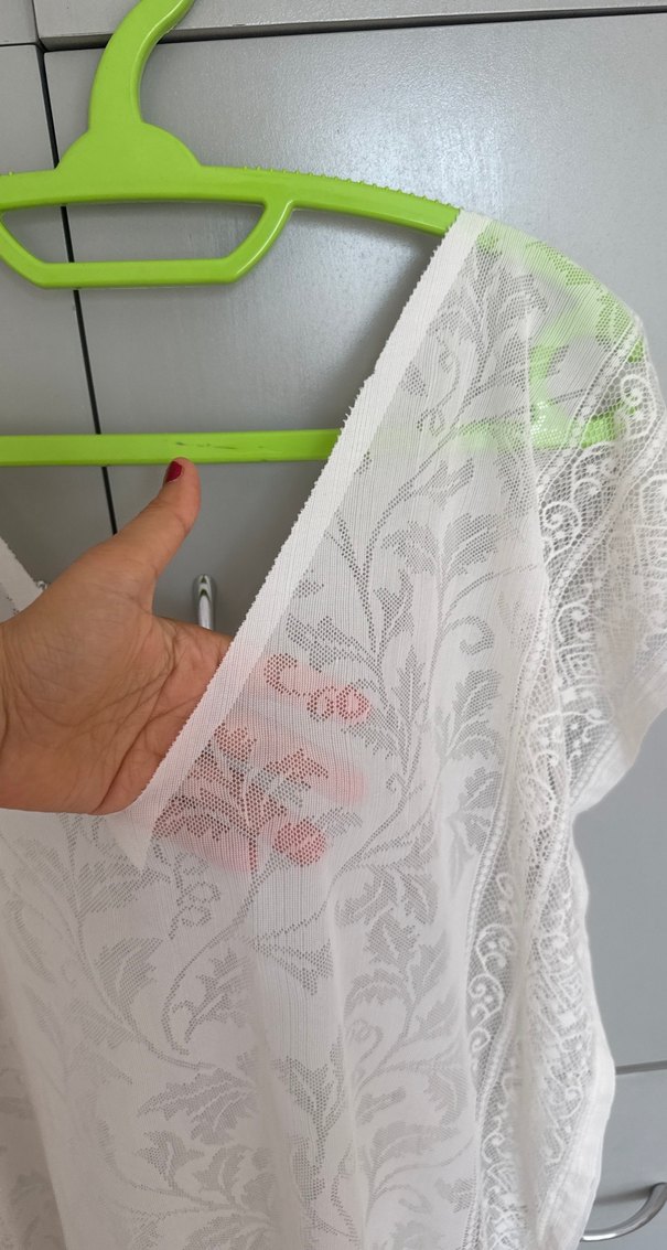 Dantel Detaylı Beyaz V Yaka Bohem Pareo - Görsel 3