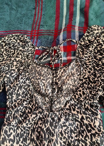 Gri Zebra Desenli sırt V Yaka elbise - Görsel 4