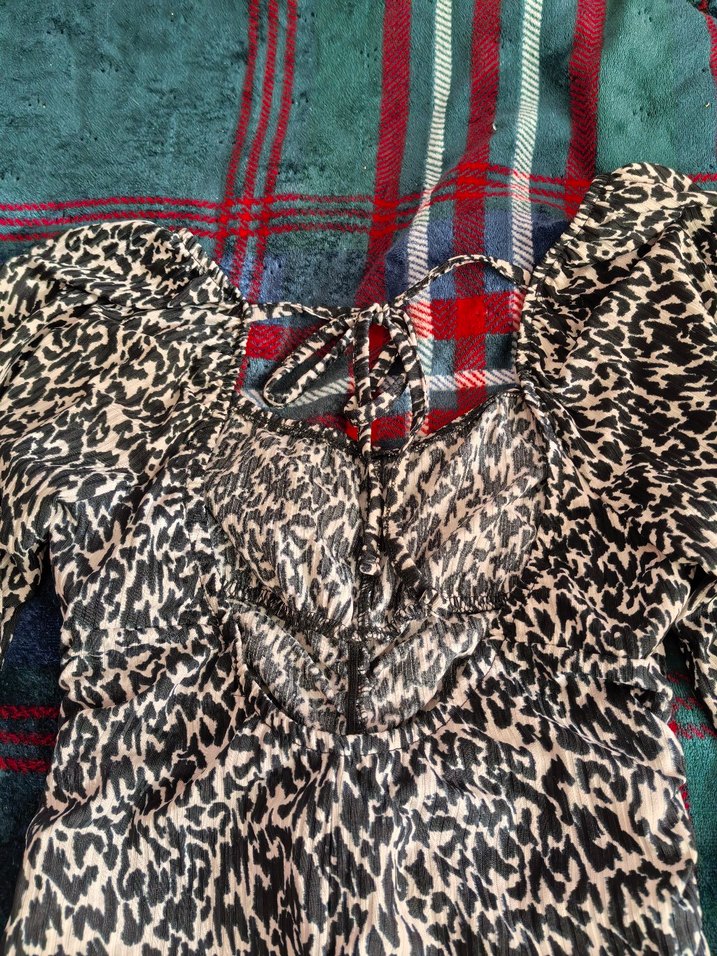 Gri Zebra Desenli sırt V Yaka elbise - Görsel 4