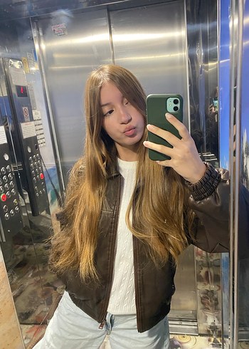 Kahverengi Kadın Deri Ceket - Görsel 8