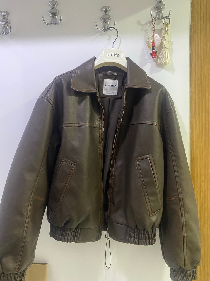 Kahverengi Kadın Deri Ceket - Görsel 5