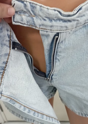 s Beden mavi Renk Beli Kemerli Pastel Mavi Mini şort etek