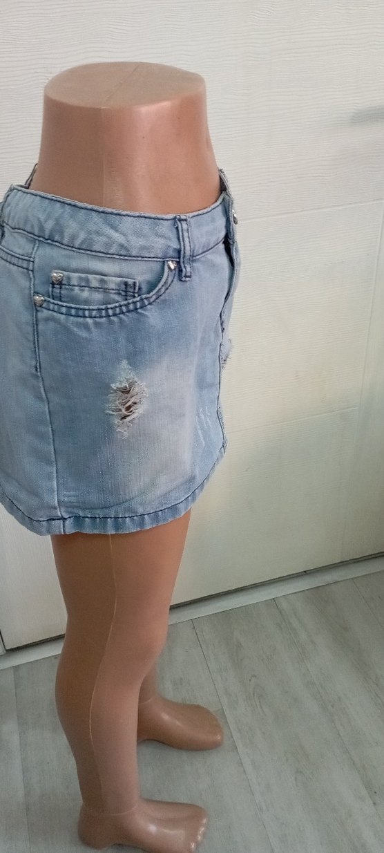 Mavi Kemerli Mini Kot Etek - Görsel 2