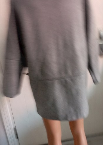 Gri Büyük Cepli Midi Kadın Kaban - Görsel 4