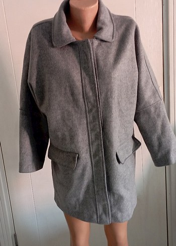 Gri Büyük Cepli Midi Kadın Kaban - Görsel 2