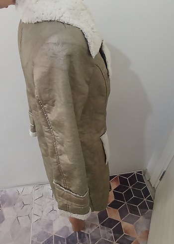 Bej Kadın Süet Uzun Düğmeli Kaban - Görsel 4