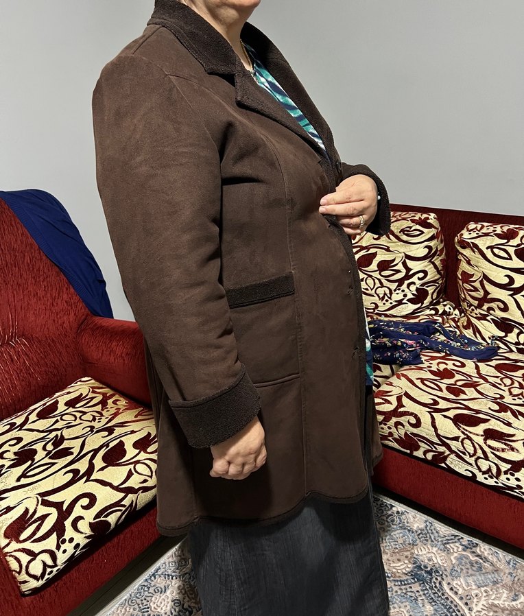 Düğmeli Kahverengi Kadın Süet Kaban - Görsel 3