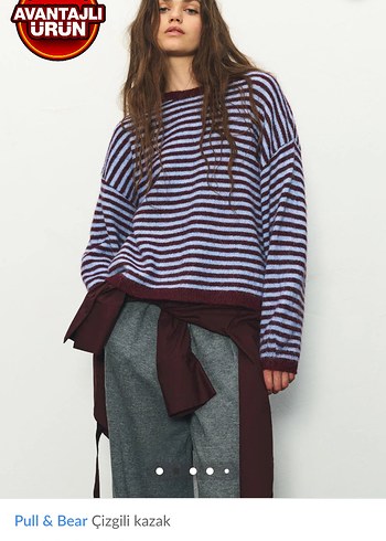 Pull & Bear Mor Çizgili Salaş Kazak - Görsel 2