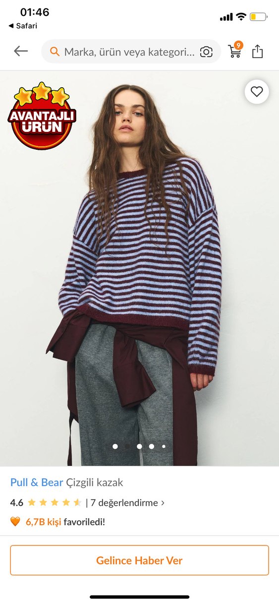 Pull & Bear Mor Çizgili Salaş Kazak - Görsel 2