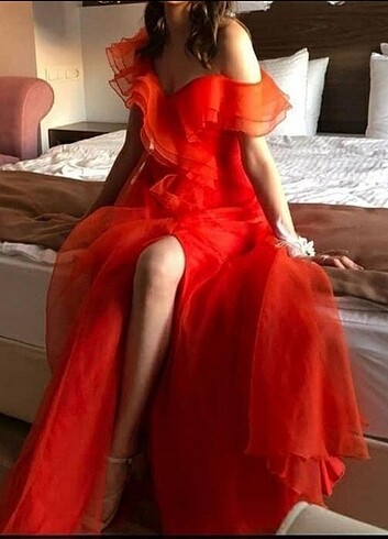 Turuncu abiye elbise - Görsel 7