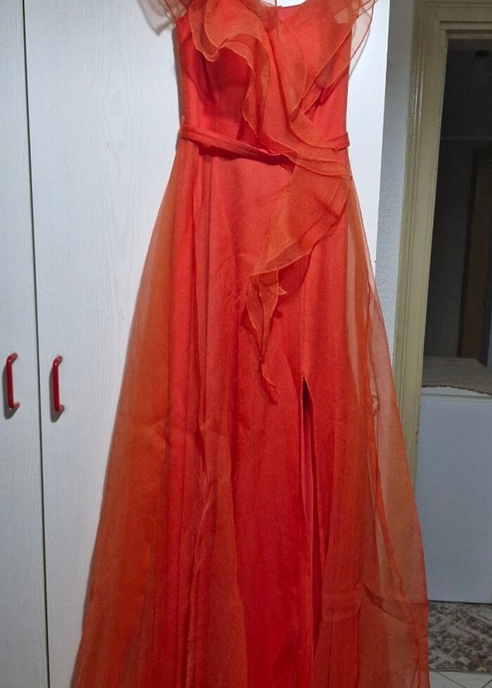 Turuncu abiye elbise - Görsel 2