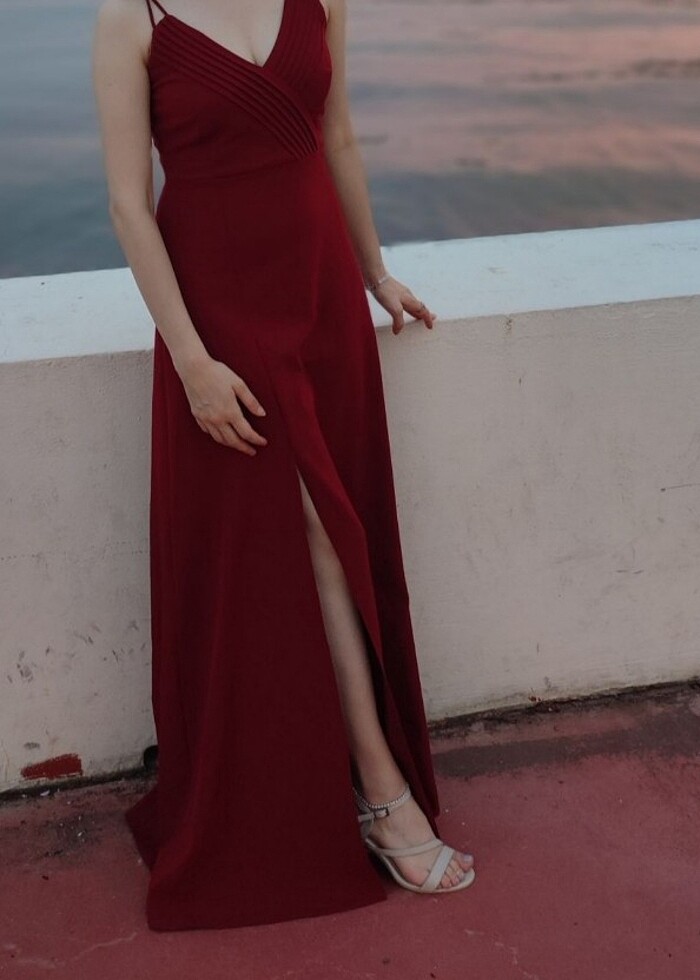 Bordo Abye Elbise - Görsel 5