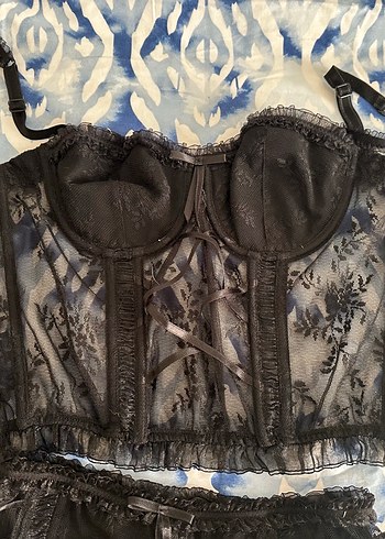 YENİ İNCİ JARTİYER TAKIM Dantel İşlemeli Siyah Gotik - Görsel 3