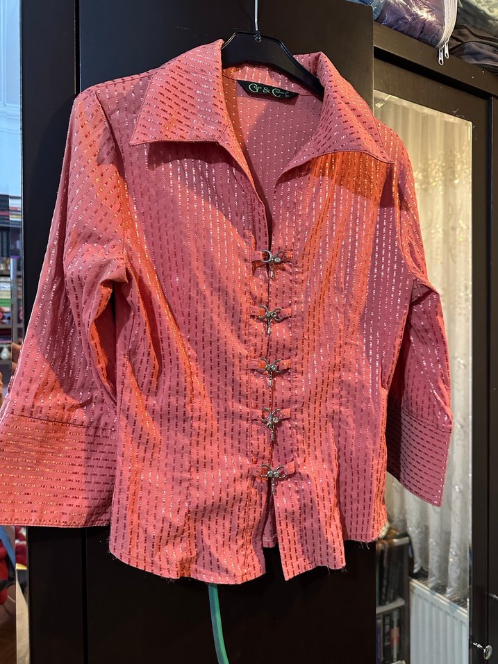 Pembe Parlak Düğmeli Kadın Gömlek - Görsel 2