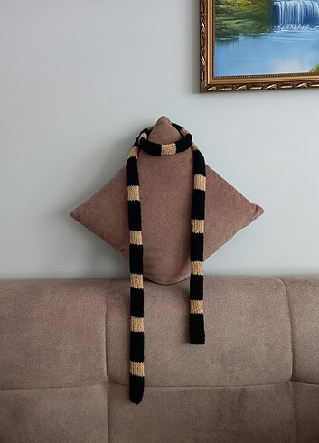 Siyah Çizgili Skinny Scarf İnce Atkı