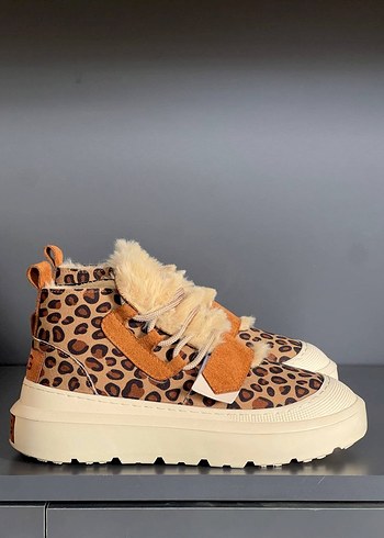 Kürklü Leopar Desenli Platform Kadın Bot 36 40