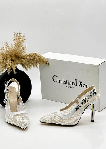 Christian Dior Beyaz Dantel İşlemeli Stiletto 36 41 - Görsel 2