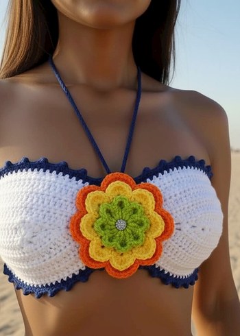 Boncuk İşlemeli Mavi Straplez Büstiyer - Görsel 2