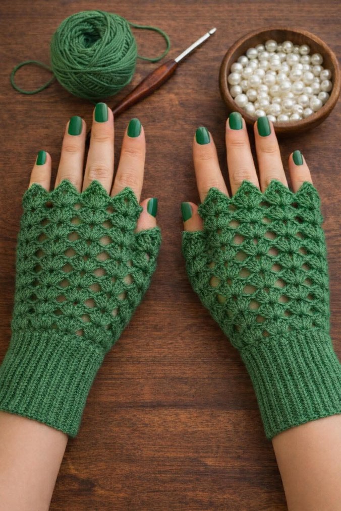 Siyah Örgü Kadın Eldiveni Gül Detaylı - Görsel 5