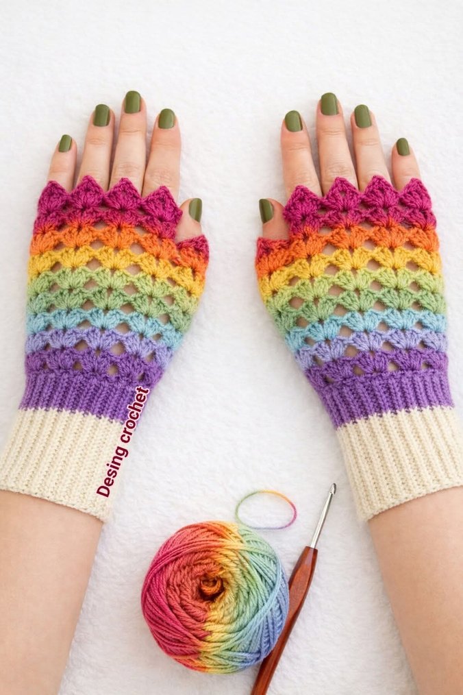 Siyah Örgü Kadın Eldiveni Gül Detaylı - Görsel 4