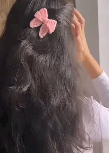 Pembe Örgü Fiyonk Saç Aksesuarı - Görsel 4