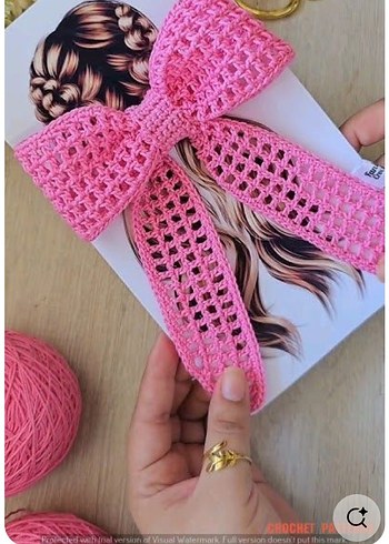 Pembe Örgü Fiyonk Saç Aksesuarı - Görsel 3