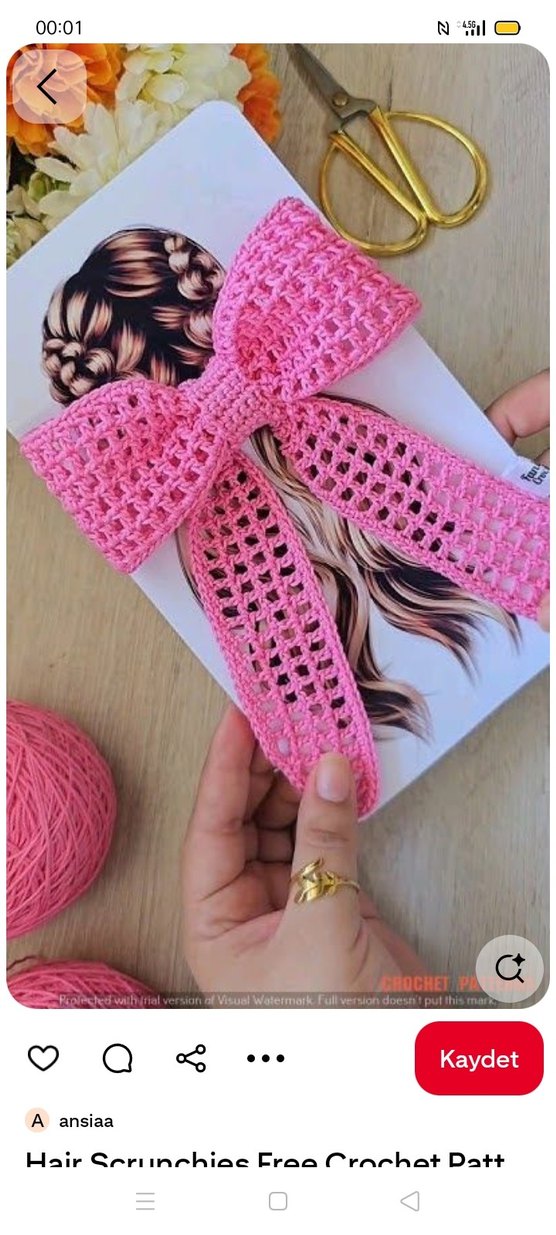 Pembe Örgü Fiyonk Saç Aksesuarı - Görsel 3