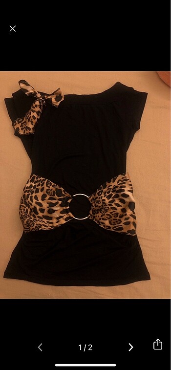 2000?ler vintage leopar detay kemerli bluz