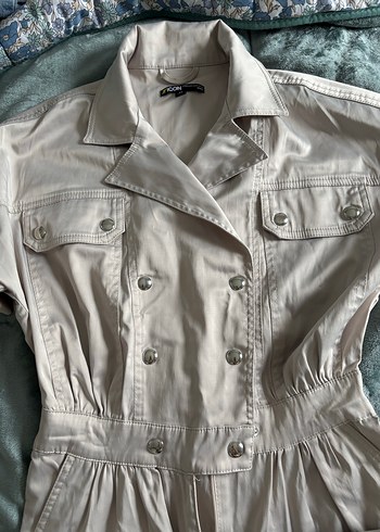 Düğmeli Bej Keten Midi Tulum - Görsel 2