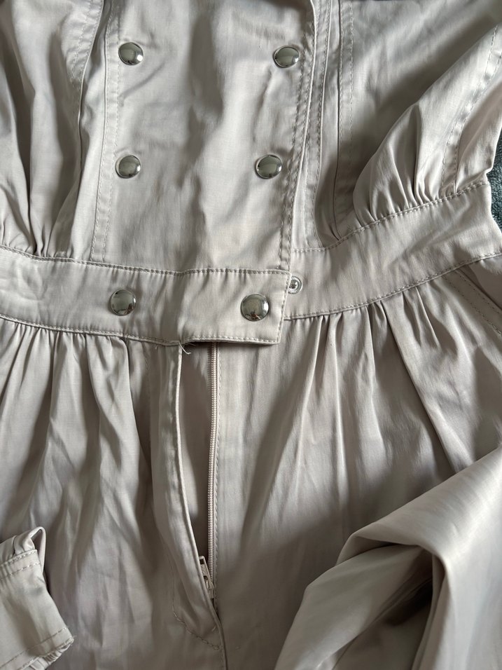 Düğmeli Bej Keten Midi Tulum - Görsel 3