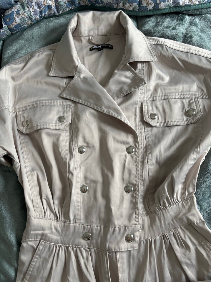 Düğmeli Bej Keten Midi Tulum - Görsel 2