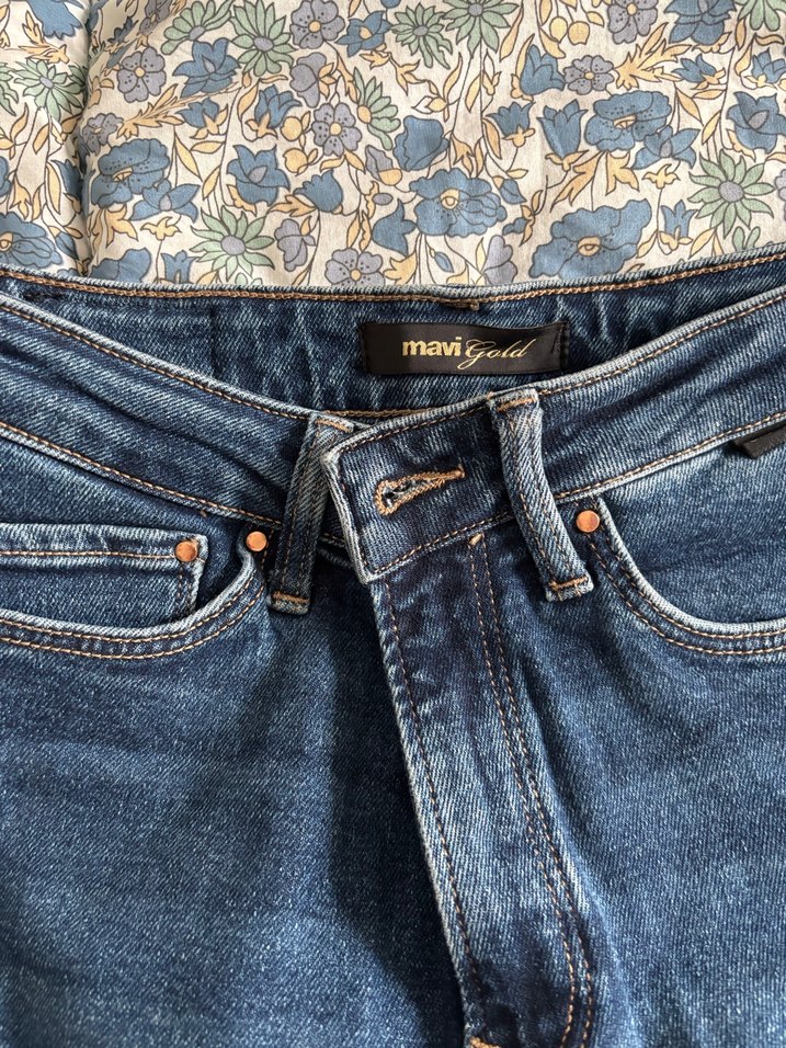 Kadın Mavi Normal Boy Yüksek Bel Dar Kesim Kot Pantolon - Görsel 2