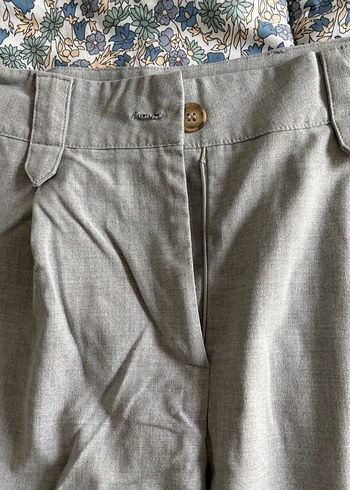 Gri Regular Fit Keten Kadın Pantolon - Görsel 2