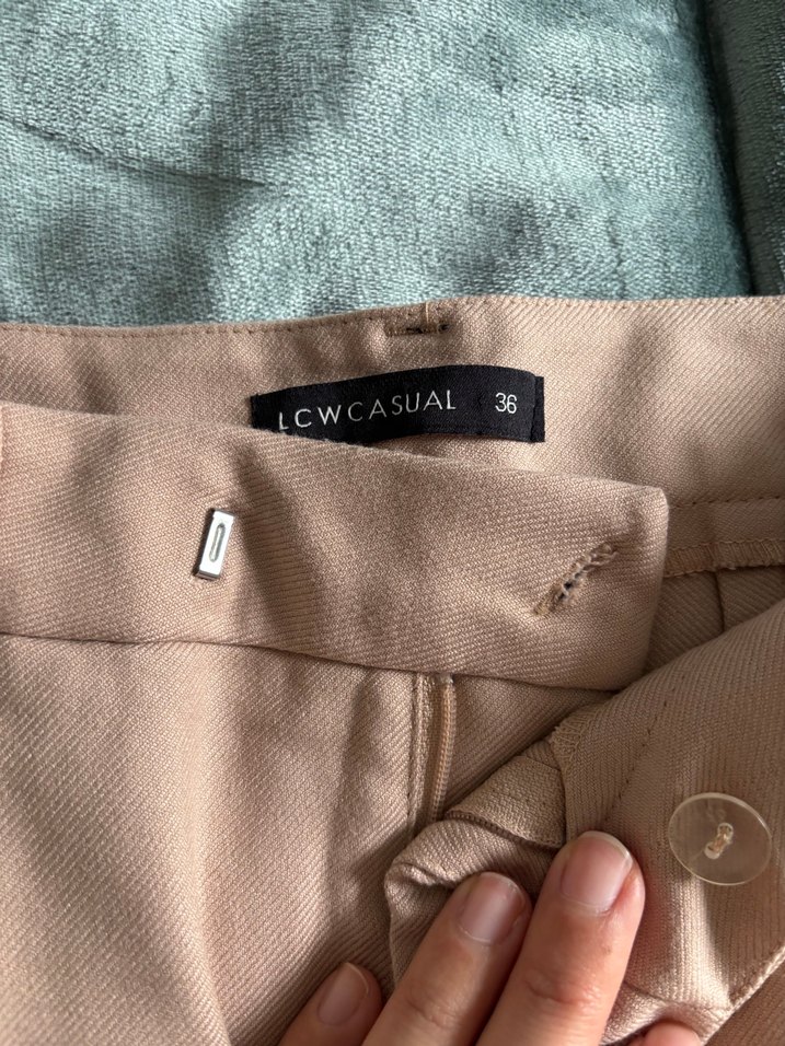 Bej Midi Kumaş Kadın Pantolon - Görsel 3