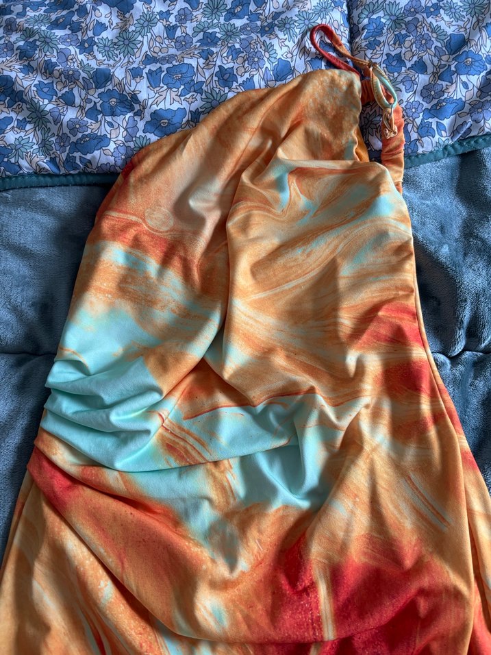 Drapeli Çok Renkli Uzun tek kol askılı Elbise - Görsel 2